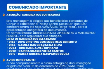ATENÇÃO, CANDIDATOS SORTEADOS!
