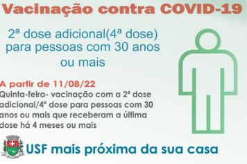 Vacinação contra COVID-19- 2ª dose adicional/4ª dose para pessoas com 30 anos ou mais