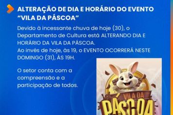 Alteração de dia e horário do evento 