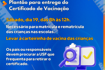 Saúde realiza plantão para entrega de Certificados de Vacinação neste sábado
