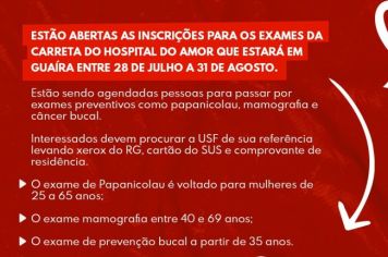 USFs estão recebendo inscrição para exames da carreta do HA, na prevenção contra câncer