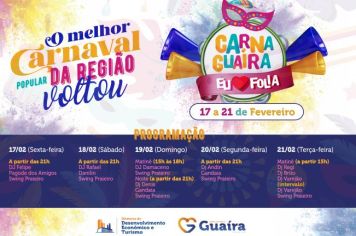 Confira a programação musical do CarnaGuaíra 2023 “Eu Amo Folia” 