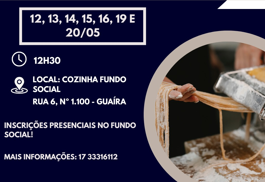 Fundo Social e Sebrae lançam curso gratuito de massas artesanais
