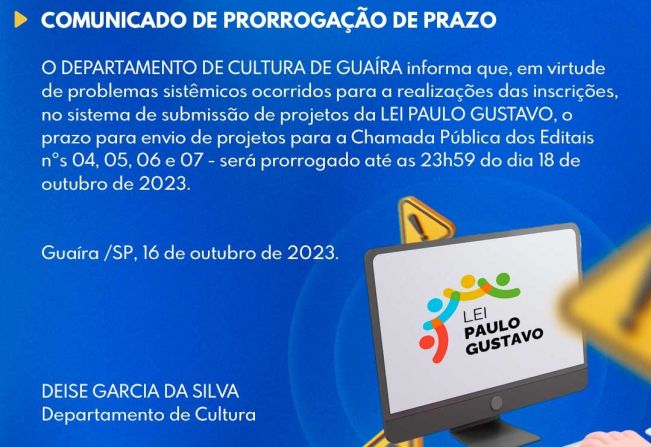 COMUNICADO DE PRORROGAÇÃO DE PRAZO