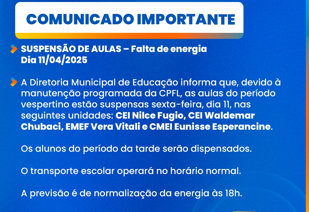COMUNICADO - SUSPENSÃO DE AULAS 
