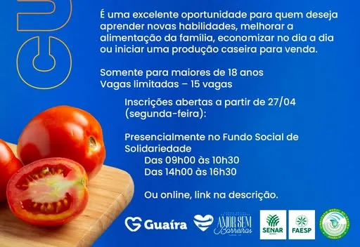 INSCRIÇÕES ABERTAS – CURSO GRATUITO