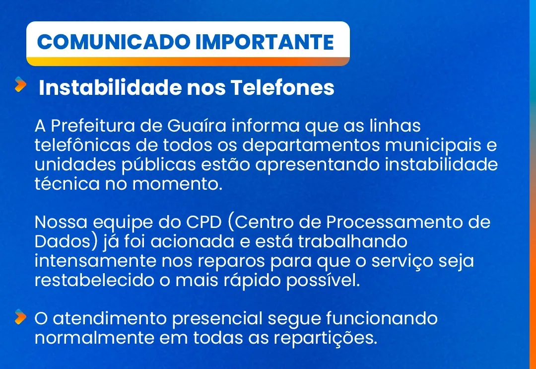 COMUNICADO IMPORTANTE: Instabilidade nos Telefones