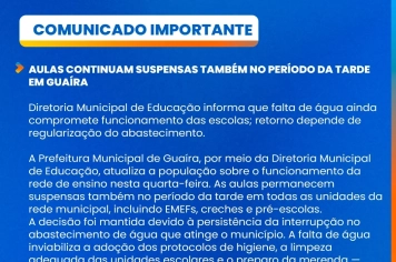NOTA OFICIAL: Aulas continuam suspensas também no período da tarde em Guaíra