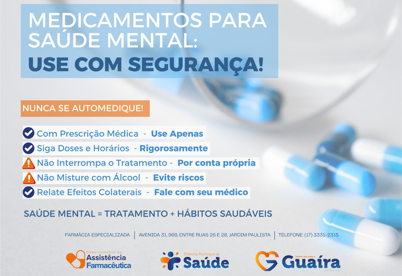 Cuidado essencial: prefeitura orienta sobre o uso seguro de medicamentos para saúde mental