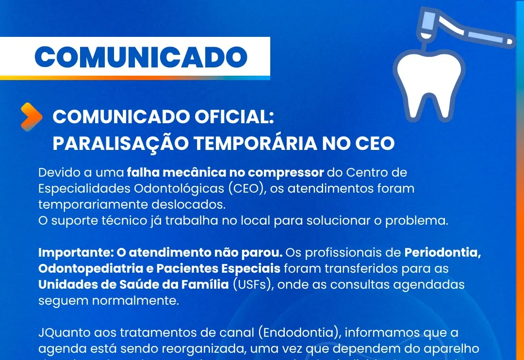 COMUNICADO OFICIAL: PARALISAÇÃO TEMPORÁRIA NO CEO